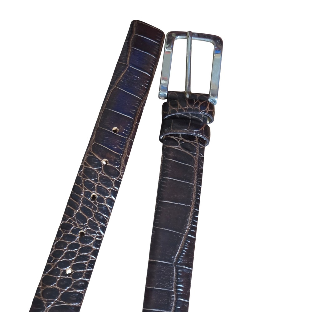 Harold Powell Mens Crocodile Embossed Genuine Leather Belt L Made in Italy